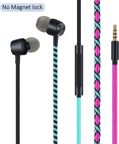 URIZONS Colorful Fun in-Ear wired Earbuds Headphones - with Microphone for iPhone MP3 Laptop Tablets Fabric Braided Headset for Students(7#)...