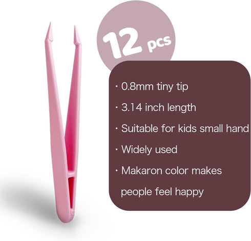 12 pcs Plastic Tweezers for kids DIY Jewelry Making Crafts beadsTweezers for crafting 3.14 inch- Ideal for Picking and Placing Beads Craft supplie...