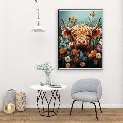 Meothan 5D Highland Cow Diamond Painting Kits for Adults Flower Cow Diamond Art Kits for Adults Beginners, DIY Round Full Drill Gem Art Crafts Kit...