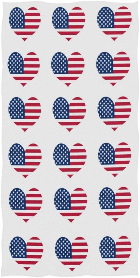 Naanle Chic America 4th July Independence Day Heart in USA Flag Soft Large Hand Towels for Bathroom, Hotel, Gym and Spa (16" x 30")...