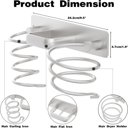 hicorfe Hair Dryer Holder 3 in 1 Hair Tool Organizer,Blow Dryer Holder Wall Mounted,Bathroom Bedroom Hair Care Styling for Flat Iron,Curling Iron,...