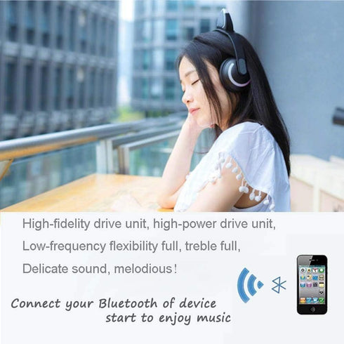 Wireless Bluetooth Cat Ear Headphones with Mic 7 Colors LED Light Flashing Glowing On-Ear Stereo Headset Compatible with Smartphones PC Tablet...
