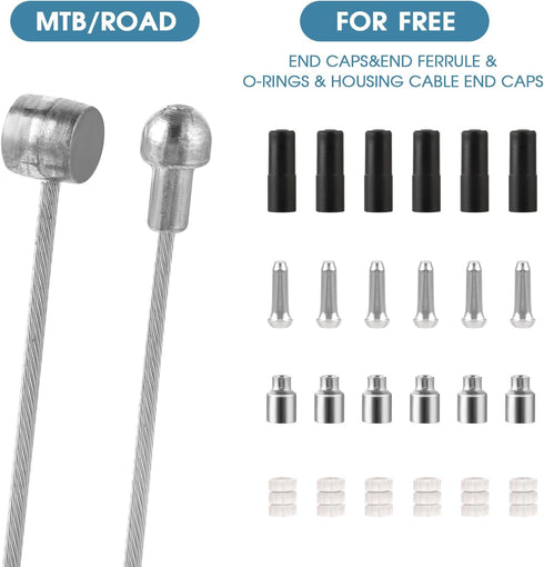 6 Pcs Universal Bike Brake Cable Replaceable Brake Inner Wire Cable, Standard Bicycle Brake Cable with Cable Cap End Crimps Accessories, Professio...