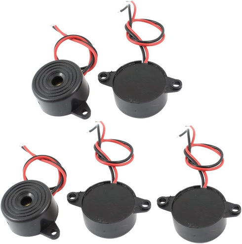 uxcell 5 Pcs DC 3-24V 12mA 85dB Sound Electronic Buzzer Alarm Black 23 x 12mm...