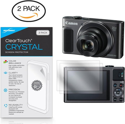 BoxWave Screen Protector Compatible with Canon PowerShot SX620 HS - ClearTouch Crystal (2-Pack), HD Film Skin - Shields from Scratches for Canon P...