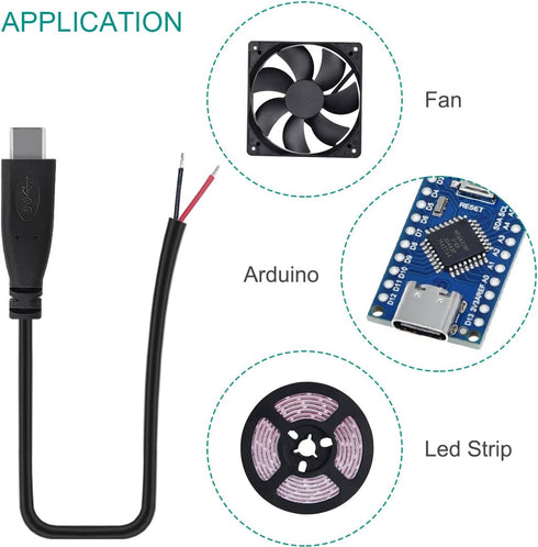 USB C Connector DIY Solderable 2 Wire Power Supply Extension Cable Charger Connector Plug 2 Pin Line for PCB USB to DIP Adapter for Arduino, LED S...