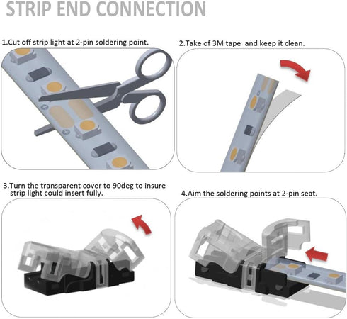 2-Pin LED Connector for 10MM Wide Waterproof Single Color LED Strip Light- Strip to Wire Quick Connection...