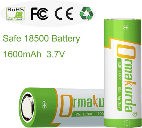 18500 Rechargeable Batteries with Flat Top, 18500 Rechargeable Li-ion Battery 3.7V 1600mAh for Solar Garden Light, Flashlight - 4 Pack...