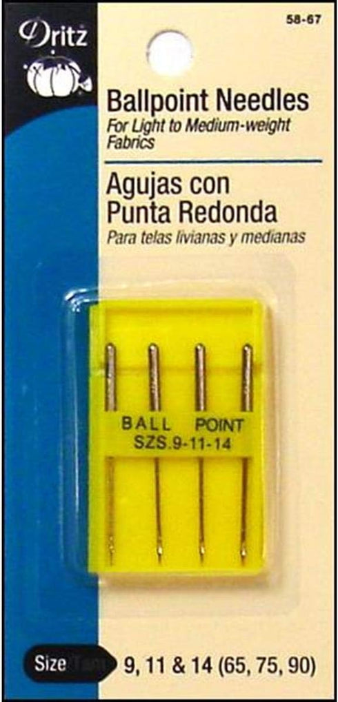 Dritz Ballpoint, 4 pc Machine Needles, Sizes 9, 11 & 14, Nickel 4 Count...