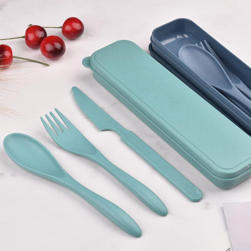 2 Sets Reusable Utensil Set with Case, Portable Camping Fork Knife Spoon Set, Wheat Straw Travel Utensils for Lunch Box, for School Work Lunch or ...