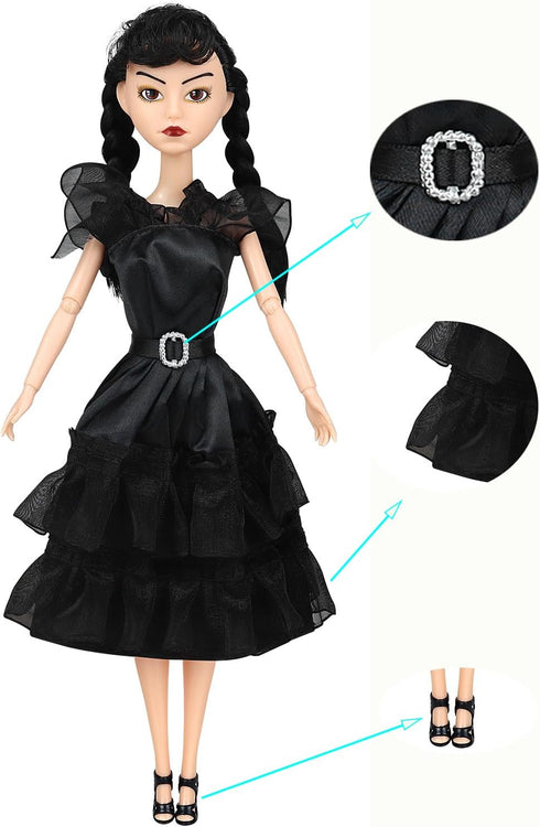 11.5 Inch Girls Dolls, Black Dolls, Black Dress, Halloween Christmas Dolls, Birthday for Girls Fans Kids...