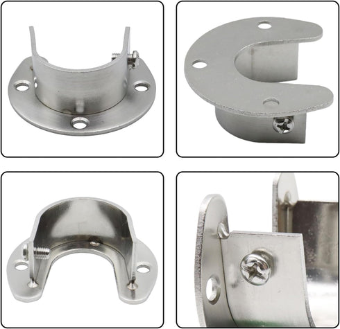 Closet Rod Bracket 6 Pack Stainless Steel Closet Rod Holders with Screws, Heavy Duty Closet Rod End Support for Wardrobe Curtain Shower, Silver U-...