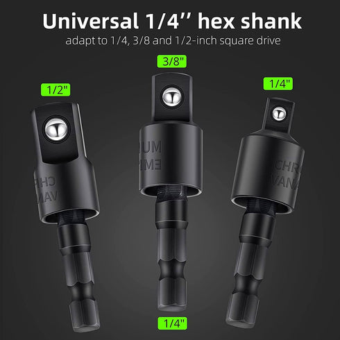 Right Angle Drill Adaptor,4-in-1 Impact Drill Bit Extension,360° Rotatable 1/4 3/8 1/2" Impact Grade Socket Adapter Set,105 Degree Angle Screwdriv...