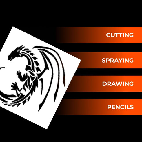 Dragon Stencil | Inspirational Fantasy Aztec Japanese Awesome Graffiti Dragon Stencils for Painting on Wood, Glass, Wall, Rock, Fabric, Walls, Gla...
