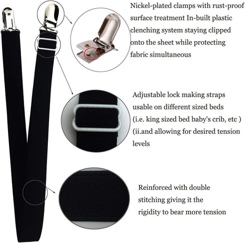 Long Bed Sheet Clips,Adjustable Bed Fitted Sheets Mattress Holder Straps Suspender Fastener,4 Pieces (White)...