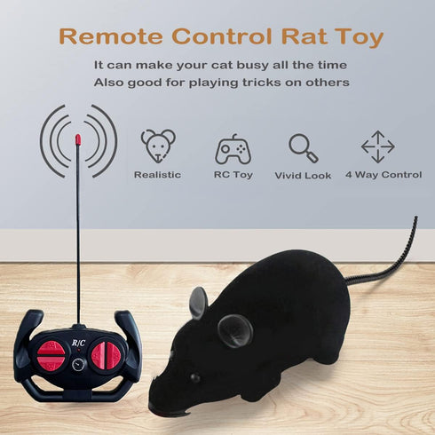 Giveme5 Remote Control Fake Rat Realistic Mouse Cat Toy Mice RC Toy Cat Mice Animal Interactive Toy Figures Cat Running Wheel Wireless Chasing Pra...