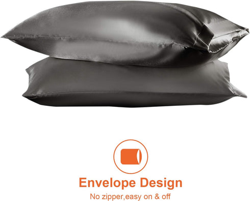 EHEYCIGA Satin Pillowcase Queen Set of 2, Soft Pillowcases for Hair and Skin Similar to Silk, Charcoal Grey Pillow Cases 2 Pack with Envelope Clos...