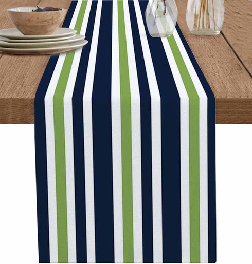 T&H XHome Durable Fabric Table Runner,Simple Navy Blue, Lime Green and White Stripe Washable Linen Table Runners for Home/Kitchen/Dining Table/Ind...