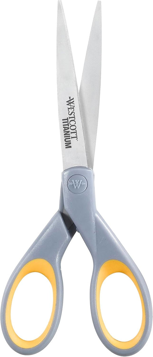 Westcott ?13824 7” & 5” Pointed Titanium-Bonded Crafting Scissors with Soft Handles, Gray/Yellow (2 Pack)...
