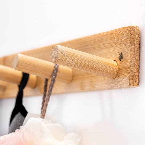 Wall Mounted Coat Rack, 5-Pegs Bamboo Entryway Hat Rack for Wall, Hooks for Hanging Coats and Jackets, Bathroom Kitchen Towel Rack Wall Hangers fo...