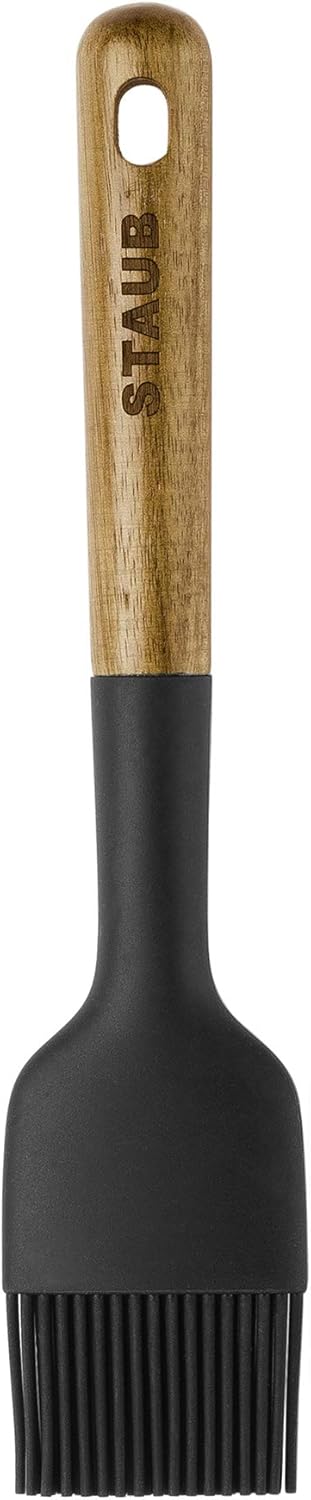 STAUB Pastry Brush, Perfect for Evenly Glazing Pastries and Basting Meats, Durable BPA-Free Matte Black Silicone, Acacia Wood Handles, Safe for No...