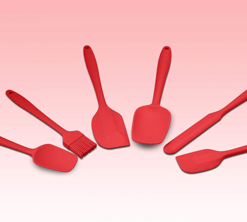 Heat Resistant Silicone Spatulas, Bakeware Set of 6 Non-Stick Ergonomic Cooking Baking Mixing Rubber Spatula Kitchen Utensils, Red...