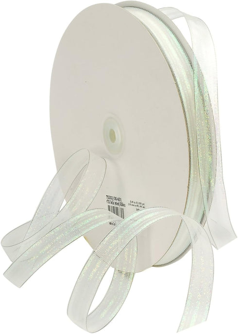 Morex Ribbon Bella Iridescent Wired Mesh Ribbon Spool, 5/8-Inch by 100-Yard, White (75303/20-601)...