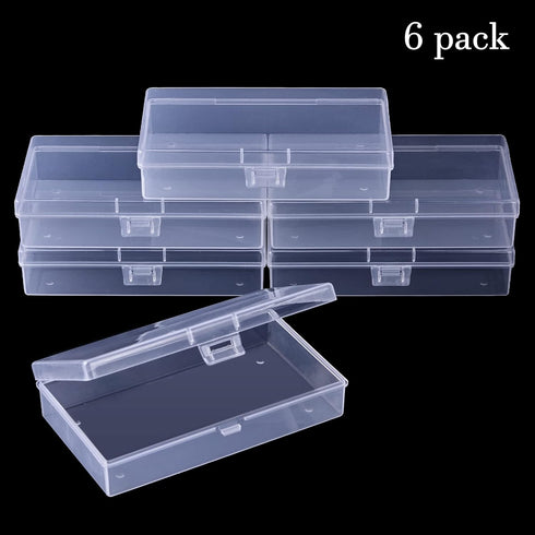 6 Pack Small Plastic Containers with Hinged Lids, Rectangle Clear Storage Boxes for Beads, Jewelry, Game Pieces, Crafts Items and Office Supplies ...