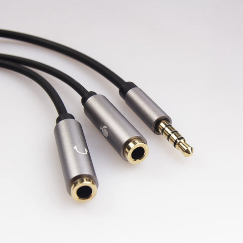 REXUS Grey 3.5mm Y Splitter Stereo Audio Cable 4-Pole Male to 2 Female for Headphone, Headset Splitter Adapter Extension Aux Cable, Compatible Mob...