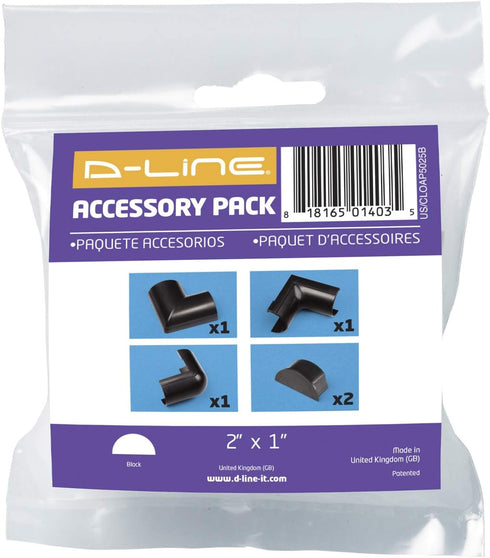 D-Line Large Cable Raceway Accessory Pack, Join 2in x 1in Cord Cover Lengths, 5 Accessories Included, Hide Cords Around a Variety of Angles - Blac...