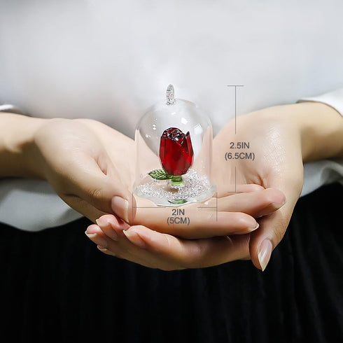 H&D HYALINE & DORA H&D Crystal Rose Flower Figurine Dreams Ornament in a Glass Dome Gifts for her (Red)...
