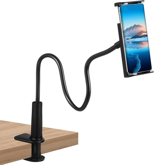 Phone Stand for Desk, Gooseneck Cell Phone Holder Flexible Lazy Long Arm Phone Mount Universal 360 Degree Adjustable Phone Clamp Clip for Table, B...