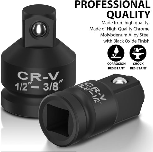 2PCS Impact Socket Adapter and Reducer Set,1/2"to 3/8" & 3/8"to 1/2" Impact Adapter Set Breaker Bar Wrench Conversion Kit Mechanic tools...
