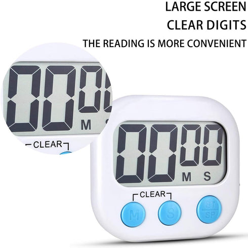 2 Pack Digital Kitchen Timer for Cooking Big Digits Loud Alarm Magnetic Backing Stand Cooking Timers for Baking White...