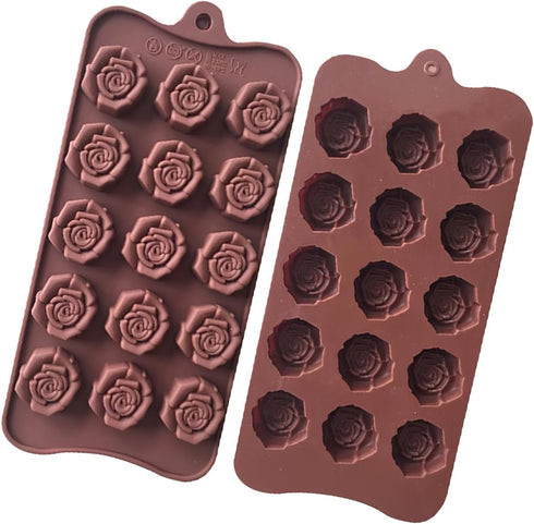 2PCS-15 Cavity Flower Non-Stick Candy Silicone Moulds 15-Cavity Mini Flower Shape Silicone Molds, Non-Stick Silicone Rose Chocolate Candy Baking M...