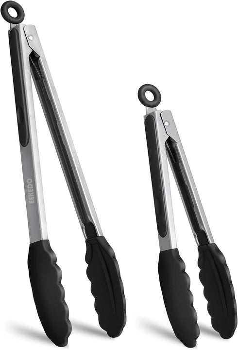 Kitchen Tongs, Stainless Steel Silicone Tongs for Cooking 600ºF High Heat-Resistant BBQ Grilling Locking Tongs, Set of 2-9" and 12"...