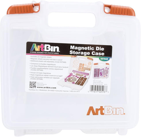 ArtBin 6978AB Magnetic Die Storage Case with 3 Magnetic Die Sheets, Portable Paper Craft & Die Organizer with Handle, Translucent...