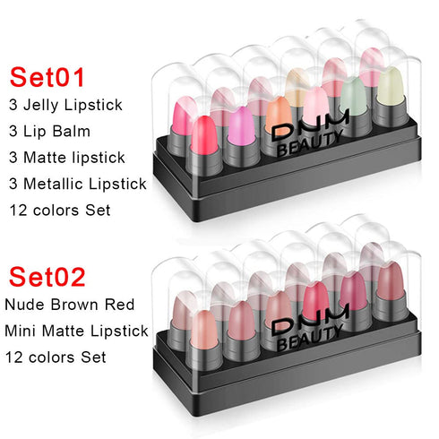 evpct 12Pcs Capsule Pills Lipstick Mini Matte Lipstick Sets for Women labiales mate 24 horas originales Dark Brown Red Nude Small Candy Lipstick S...