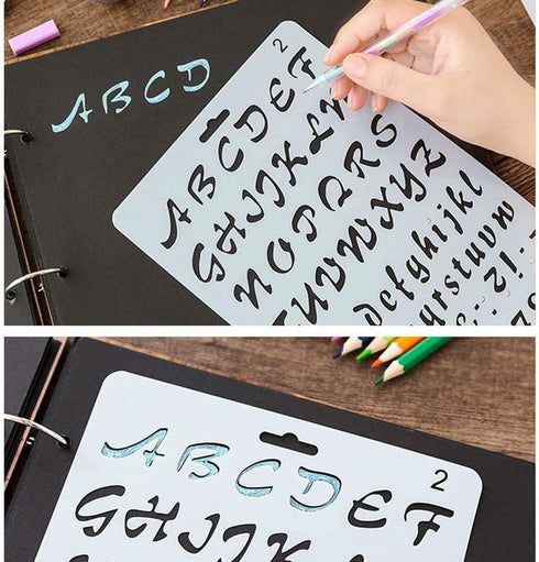 8Pcs Plastic Letter Stencil, Alphabet Stencils Plastic Lettering Number Guide Set for DIY Craft Spraying Painting Drawing Diary Scrapbook...