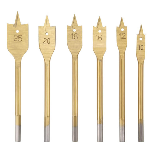 uxcell Spade Drill Bits for Wood Paddle Flat Bit 10 12 16 18 20 25 mm Hex Shank for Woodworking DIY Cutter Tool, High Speed Steel 6in1 Set...
