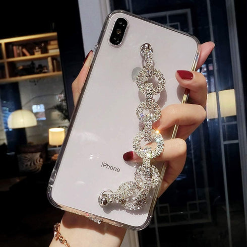 Compatible with Samsung Galaxy S22 5G Case Bling Glitter Bracelet Chain Hand Strap for Women Girls,Yewos Clear Silicone TPU Shockproof Slim Fashio...