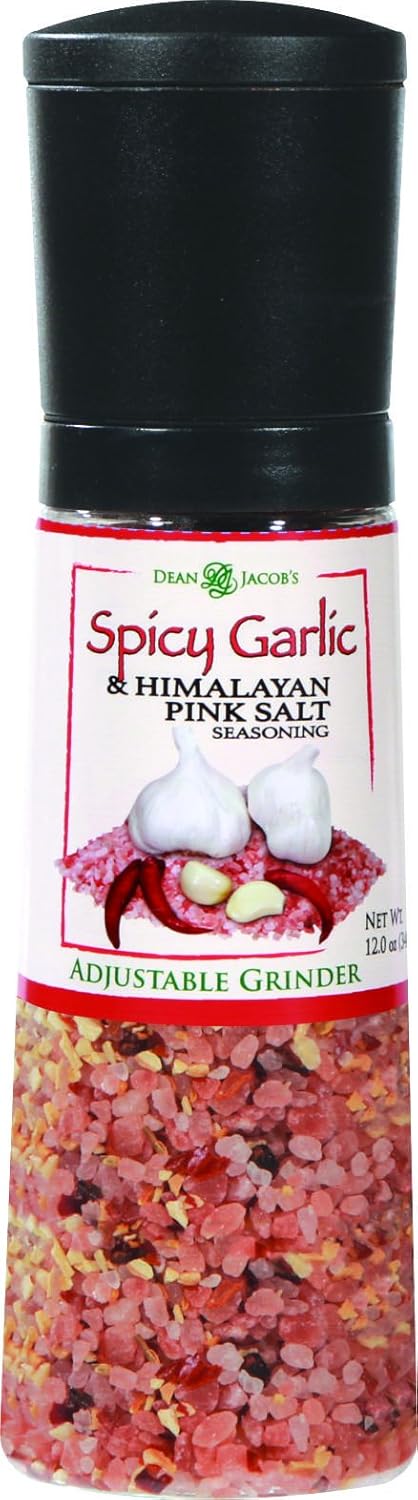 Dean Jacobs Jumbo Grinder Spicy Garlic and Himalayan Pink Salt Seasoning, 12 Ounce...
