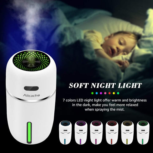Mini USB Car Humidifier, 200ml Ultrasonic Cool Mist Humidifier with 7 Colors Light Changing, Adjustable Mist Mode,Auto Shut-Off, Super Quiet Opera...