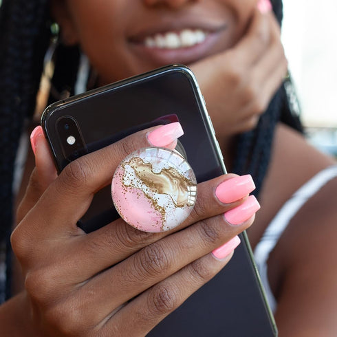 Clear Crystal Collapsible Expandiing Moblile Phone Grip Stand Holder for Smartphones and Tablets Cell Phone Accessory (Gold Pink Marble)...