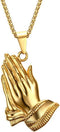 Stainless Steel Praying Hands Pendant Necklace,Gold,Free Chain 24"...