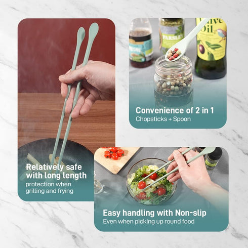 Reusable Long Silicone Cooking Chopsticks with Spoon 12 Inches Dishwasher Safe BPA-free Non-Slip Pastel Color Kitchen utensils Made in Korea (Past...