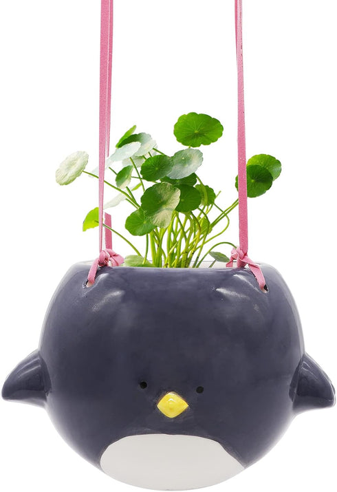 Cute Bird Hanging Planter for Indoor Outdoor, Ceramic Flower Pot Plant Holder for Succulent Cactus, Gardening Flowerpot for Plant Lover (Plants No...