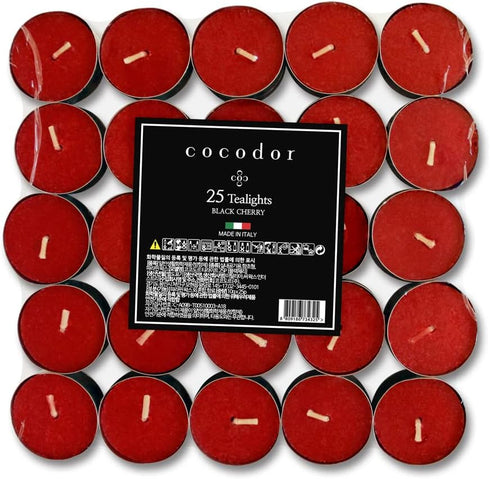 COCODOR Scented Tealight Candles/Black Cherry / 25 Pack / 4-5 Hour Extended Burn Time/Made in Italy, Cotton Wick, Scented Home Deco, Fragrance, Mo...