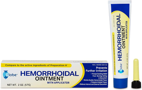 Globe (4 Pack) Hemorrhoidal Ointment, Phenylephrine HCl, Petrolatum, Mineral Oil, Relief from Burning, Itching and Discomfort of Hemorrhoids, 2 Ou...