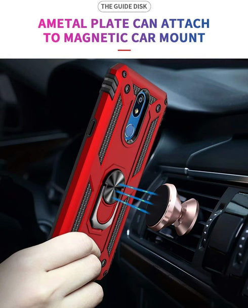 TJS Phone Case Compatible with LG Stylo 5/Stylo 5 Plus/Stylo 5V/Stylo 5X, Defender Metal Ring Magnetic Support Kickstand Heavy Duty (Red)...